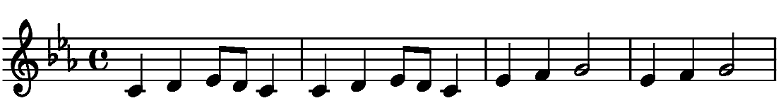 Stave: treble clef, key signature of three flats, common time, the first four bars of the Mahler tune