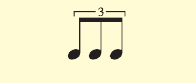 Three notes joined by a beam, under a bracket marked 3