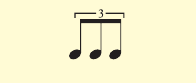 Three notes joined by a beam, under a bracket marked 3