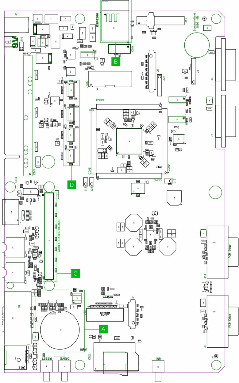The ZX Spectrum Next Issue 4 Mainboard with equipment locations