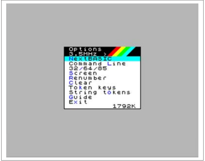Fig. 37 – NextZXOS Options menu showing 2MB